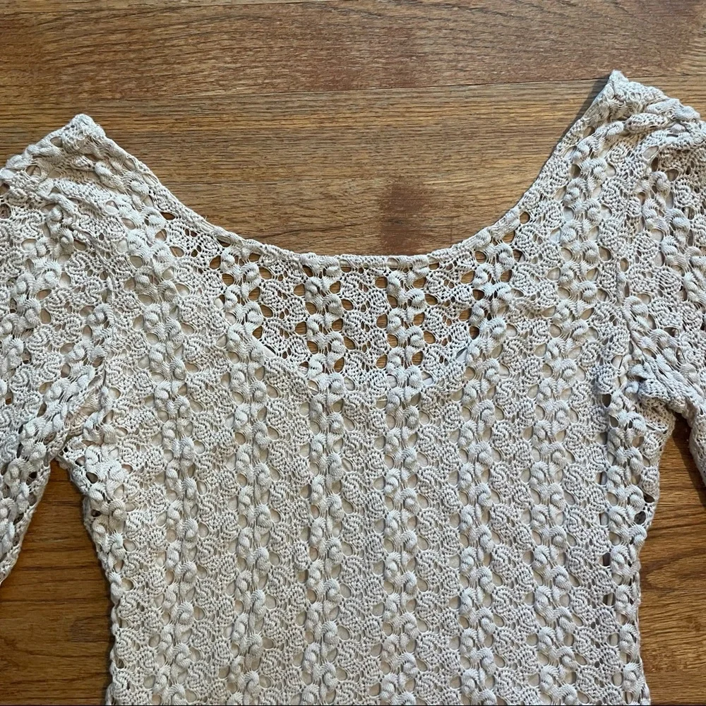 Free People Rosehip Mink Nude Knit Crochet Bell Sleeve Top S
